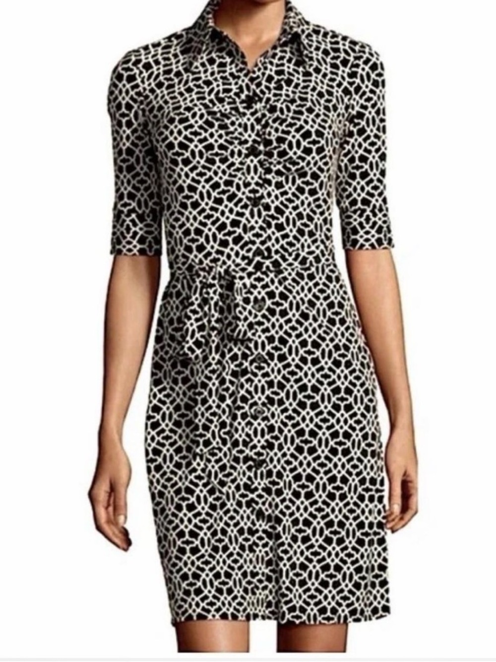 Laundry By Shelli Segal Black and Cream Long Sleeve Dress
